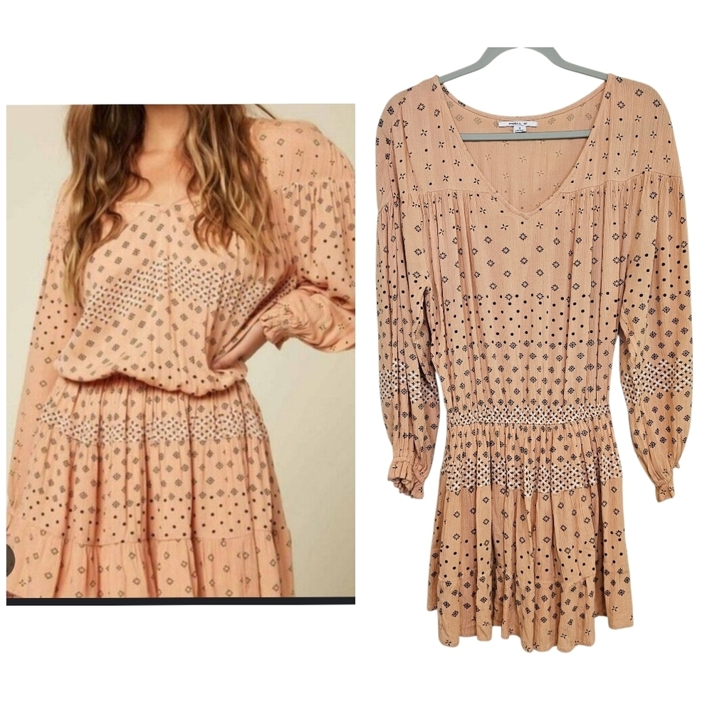 O'Neil Amaryn Mini Dress Ballon Sleeve Vneck Bohemian Dress